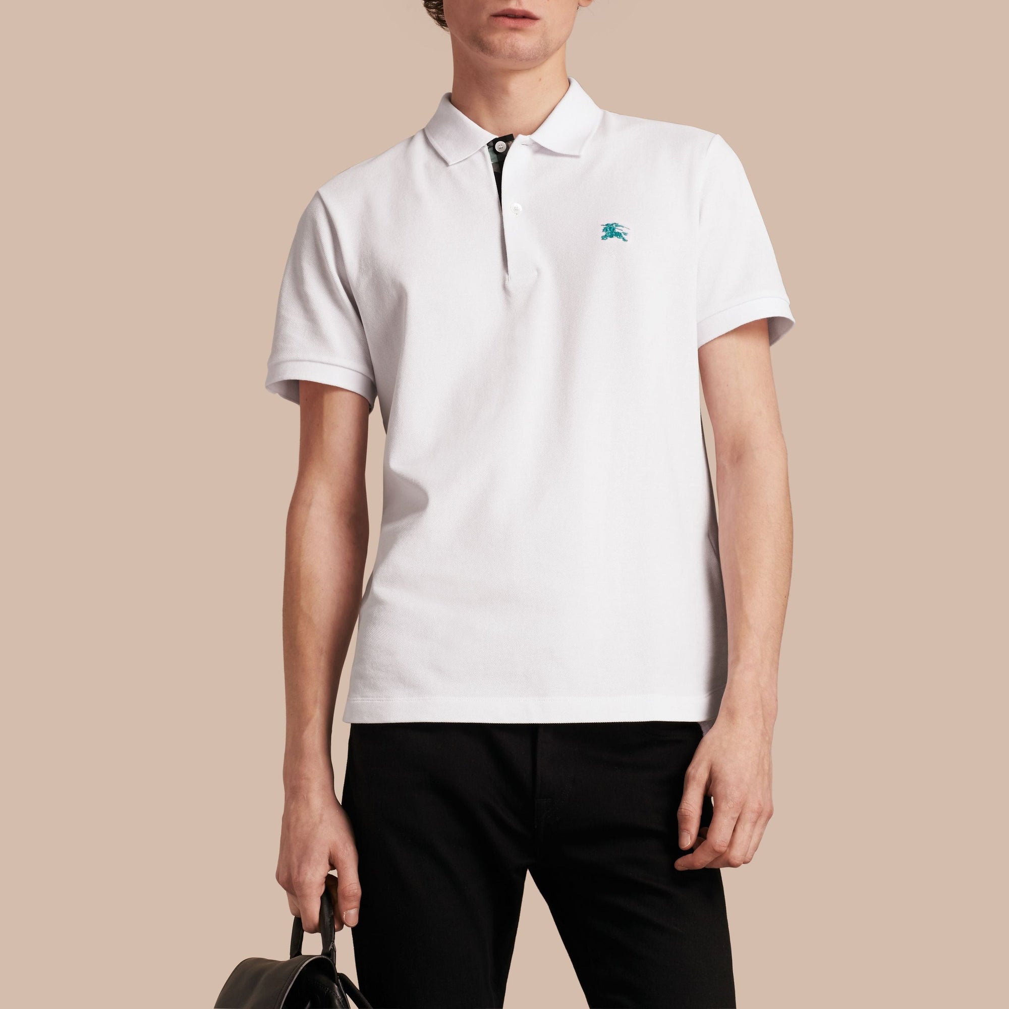 Polo à motif check - White
