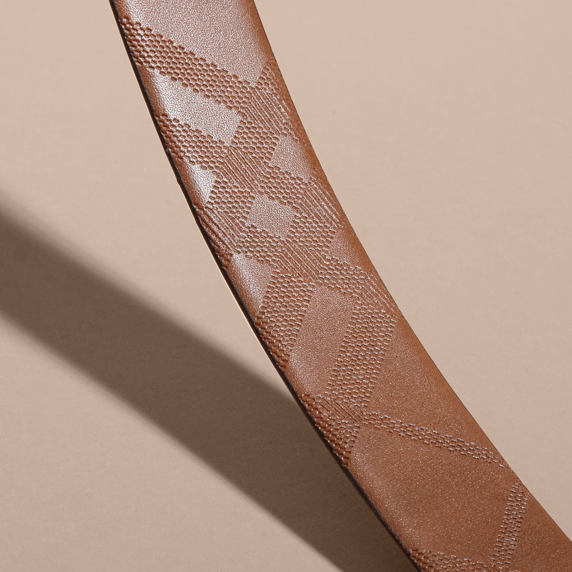 Ceinture réversible en cuir à motif check estampé - Tan