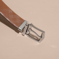 Ceinture réversible en cuir à motif check estampé - Tan