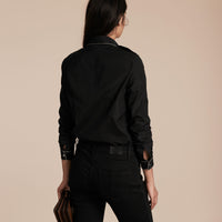 Chemise passepoilée en coton tissé jacquard - Black