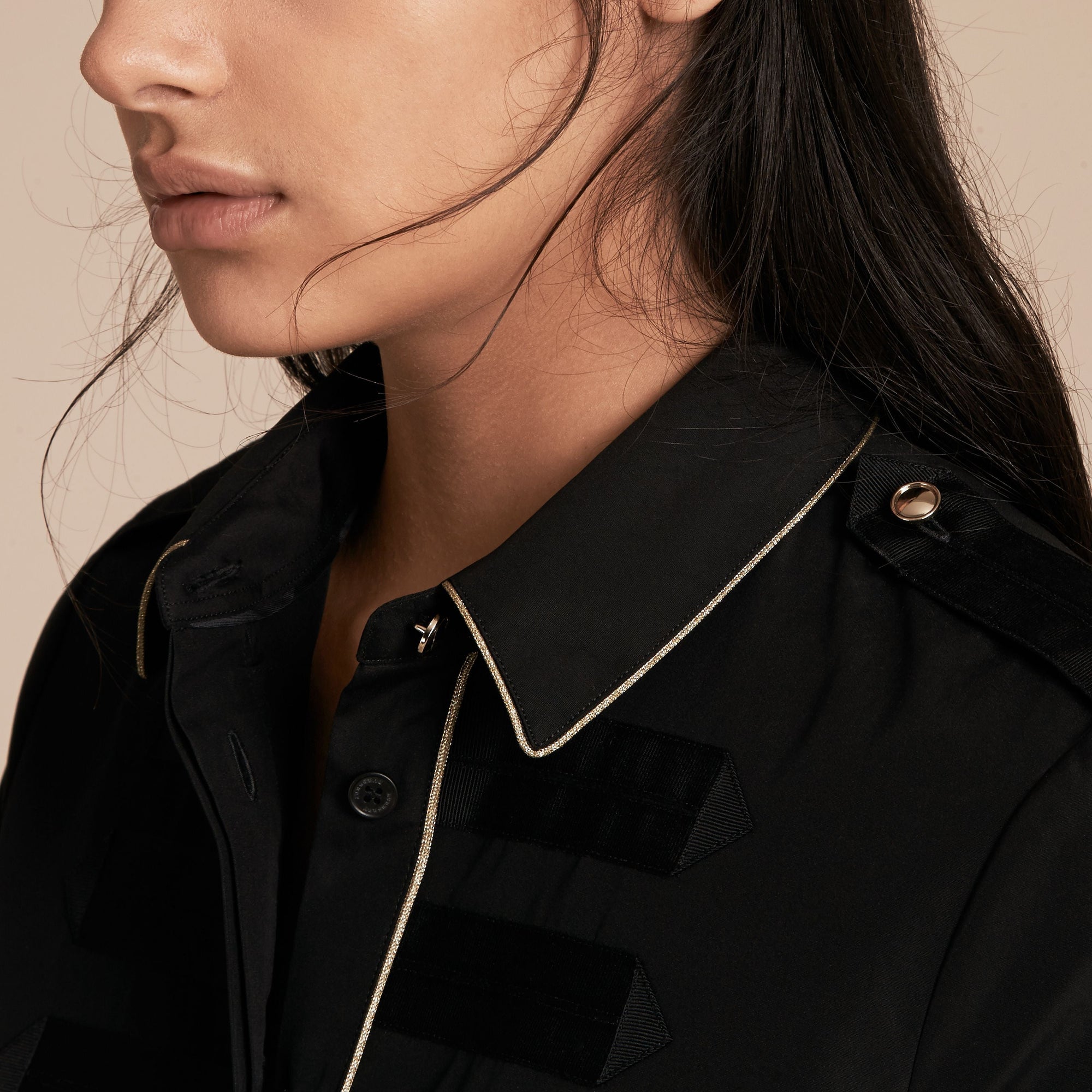 Chemise passepoilée en coton tissé jacquard - Black