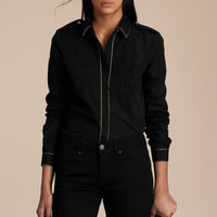 Chemise passepoilée en coton tissé jacquard - Black