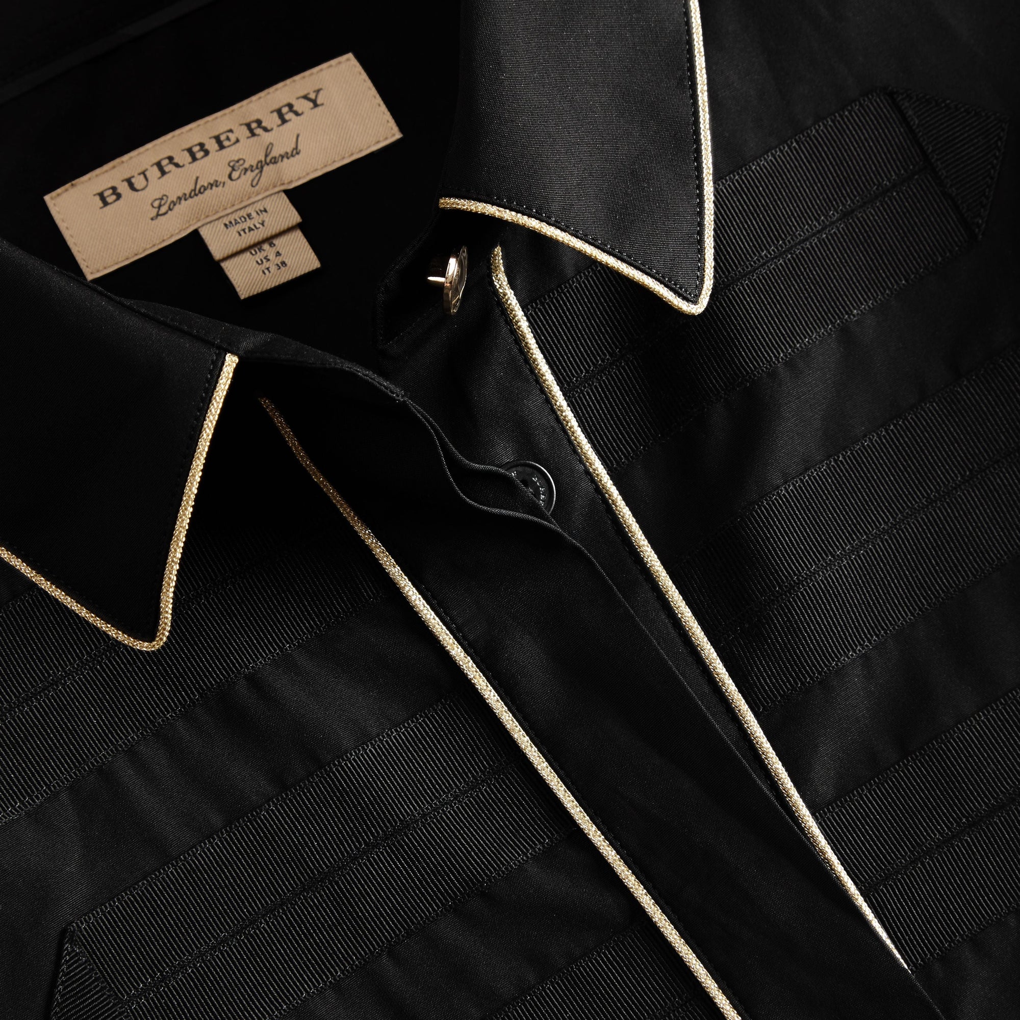 Chemise passepoilée en coton tissé jacquard - Black