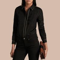 Chemise passepoilée en coton tissé jacquard - Black