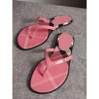Sandales en tissu à motif House check et cuir verni - Berry Pink