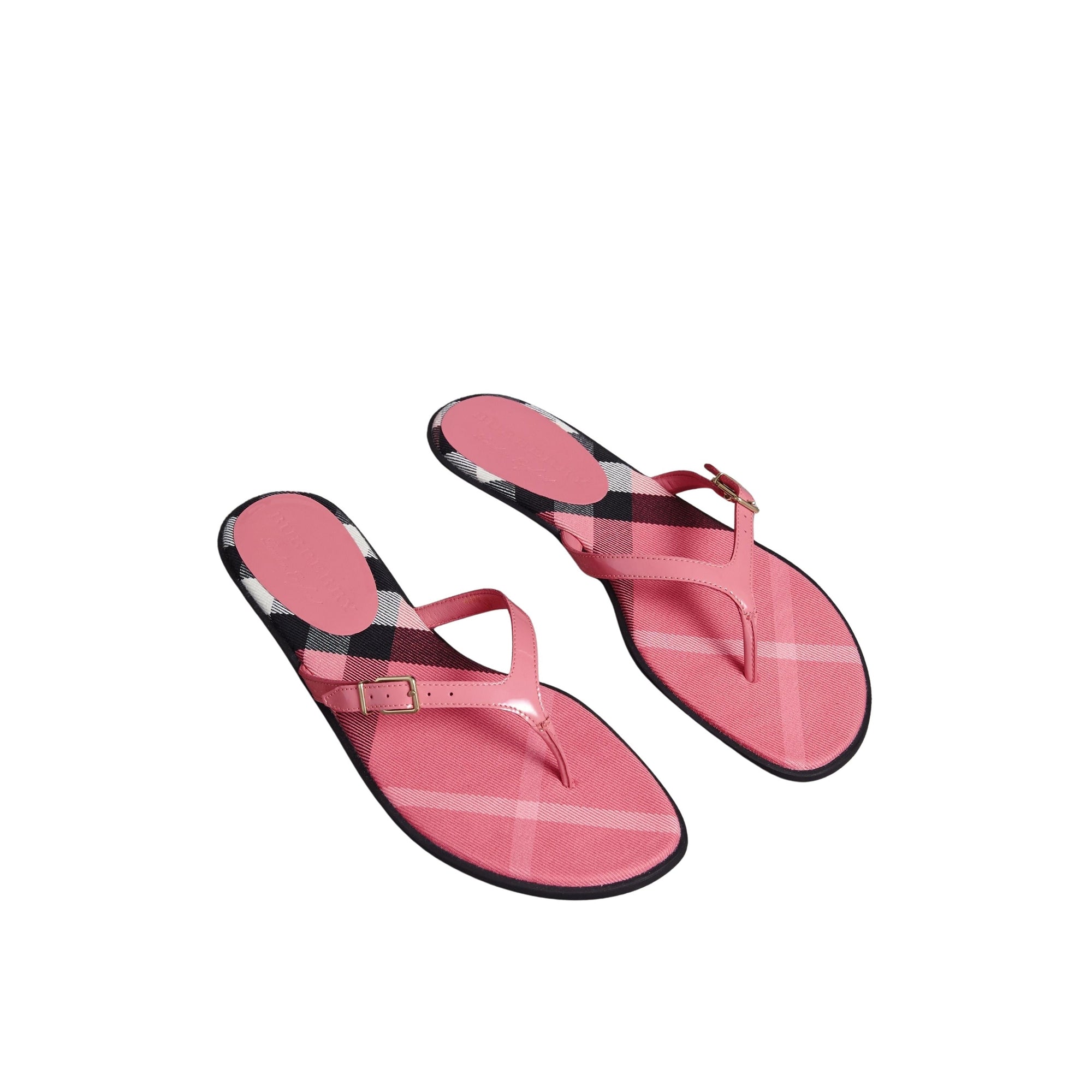 Sandales en tissu à motif House check et cuir verni - Berry Pink