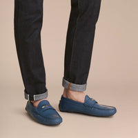 Mocassins en cuir à motif check gravé - Dark Mineral Blue
