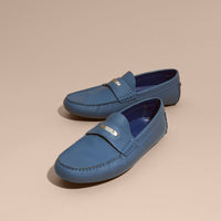 Mocassins en cuir à motif check gravé - Dark Mineral Blue