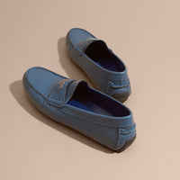 Mocassins en cuir à motif check gravé - Dark Mineral Blue