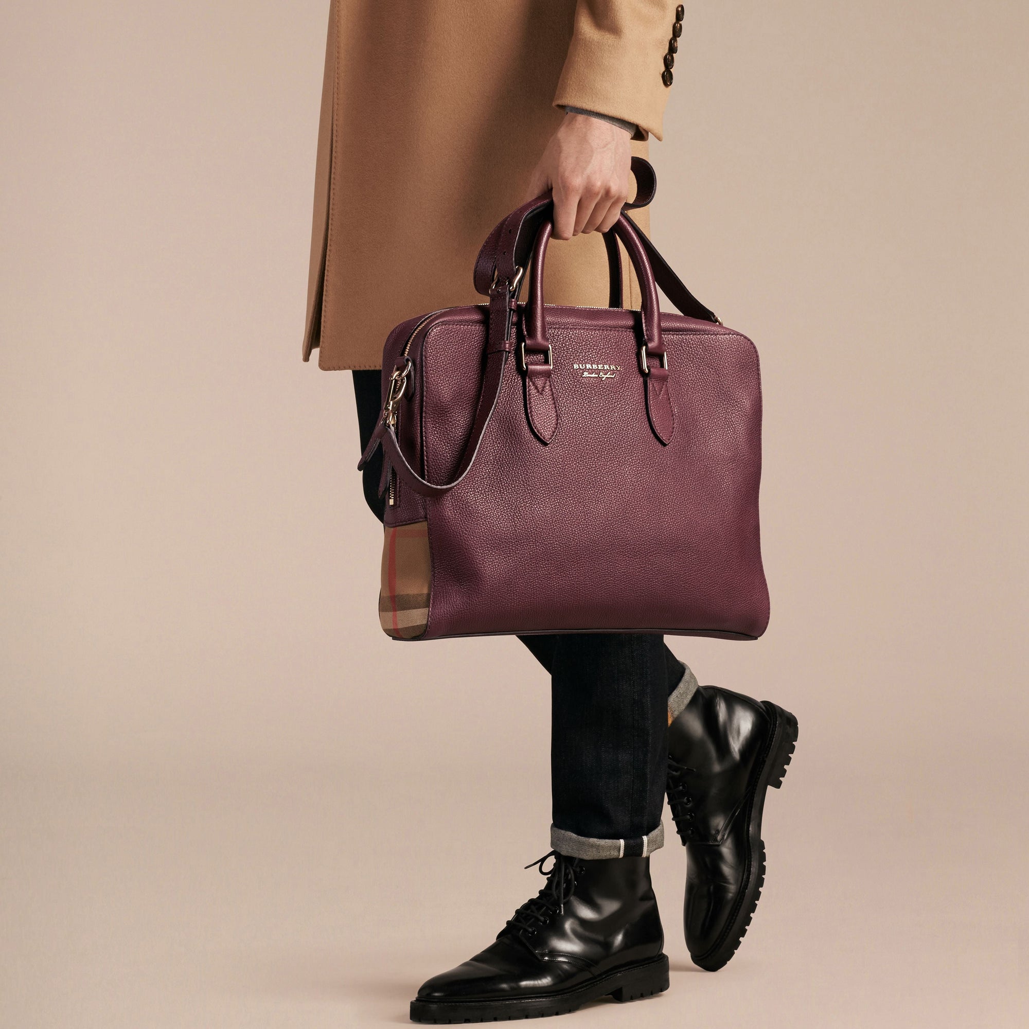 Attaché-case à motif House check en cuir - Wine