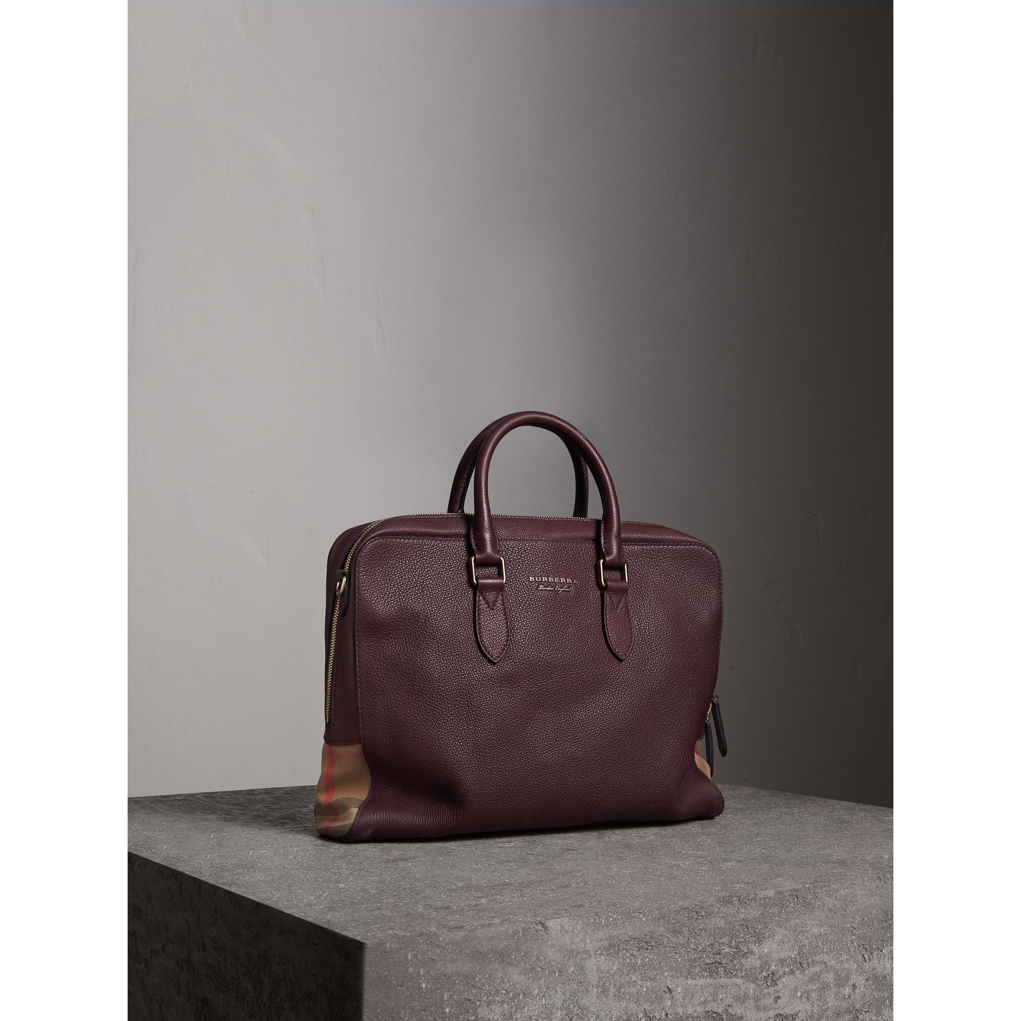 Attaché-case à motif House check en cuir - Wine