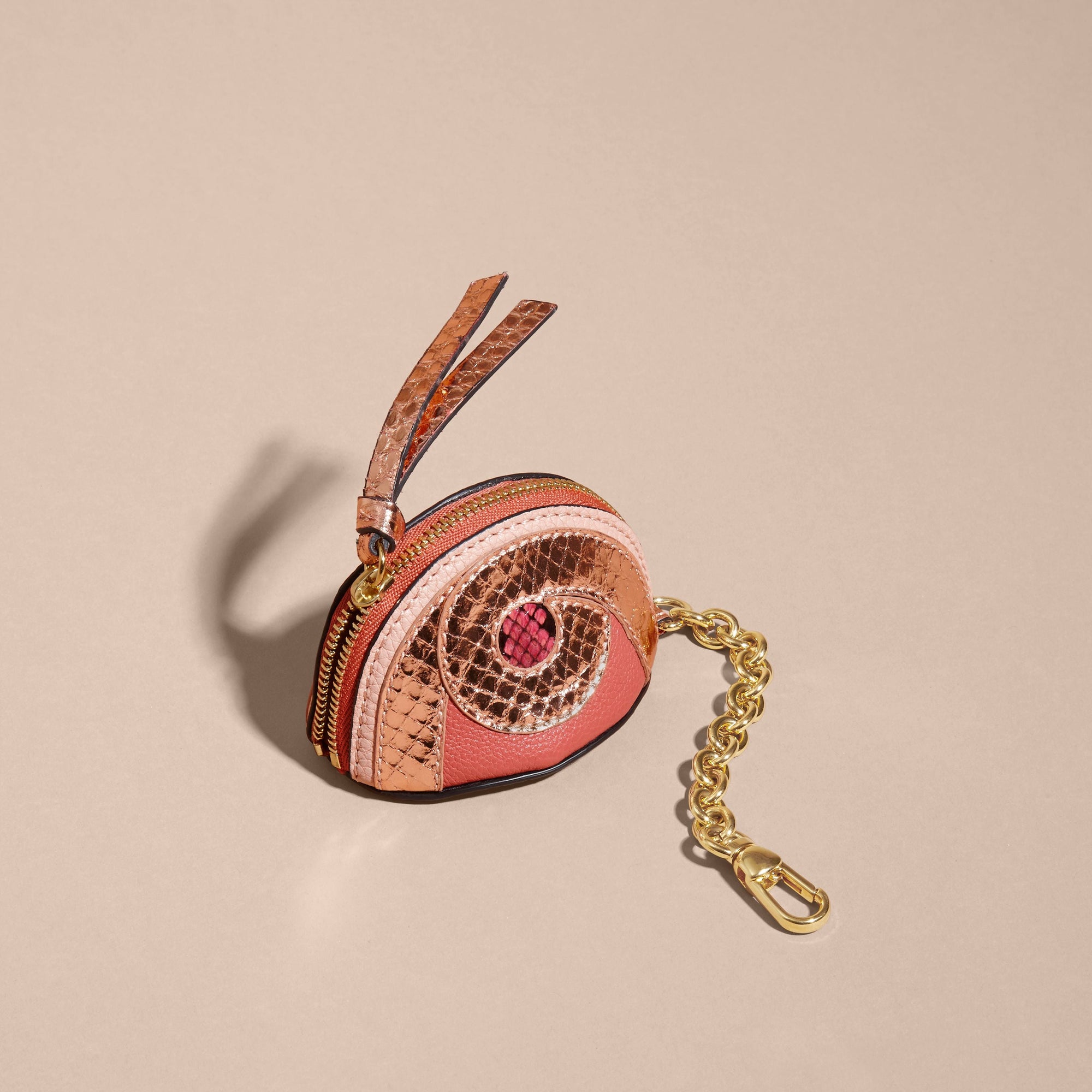 Porte-monnaie en cuir à imprimé python - Copper Pink