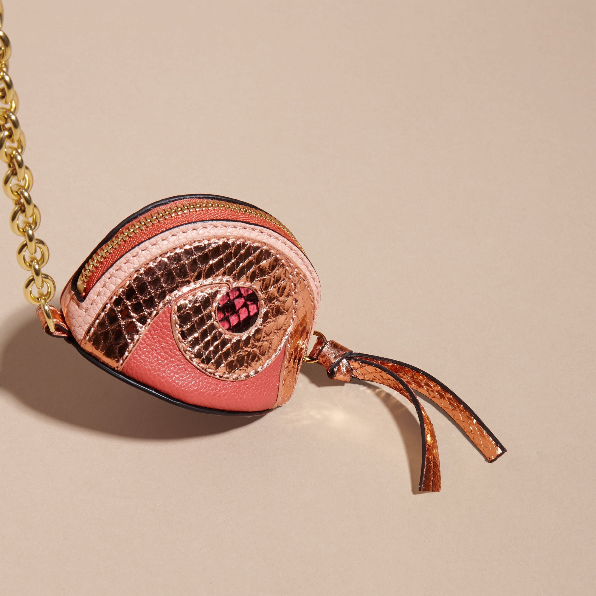 Porte-monnaie en cuir à imprimé python - Copper Pink