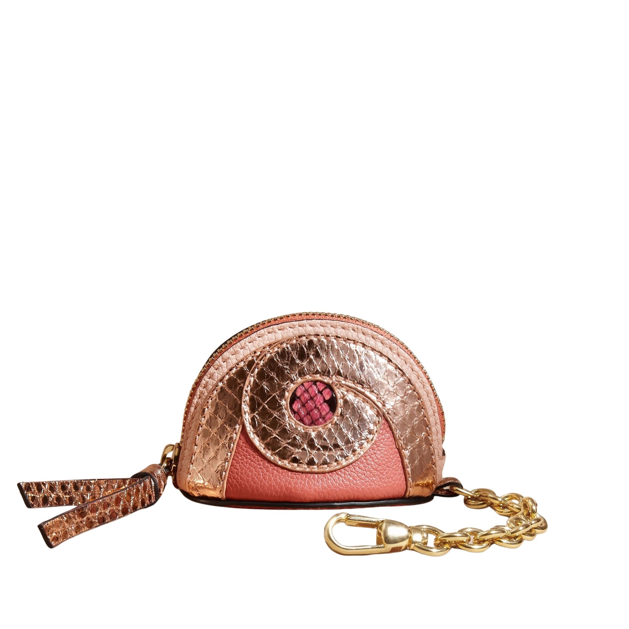 Porte-monnaie en cuir à imprimé python - Copper Pink