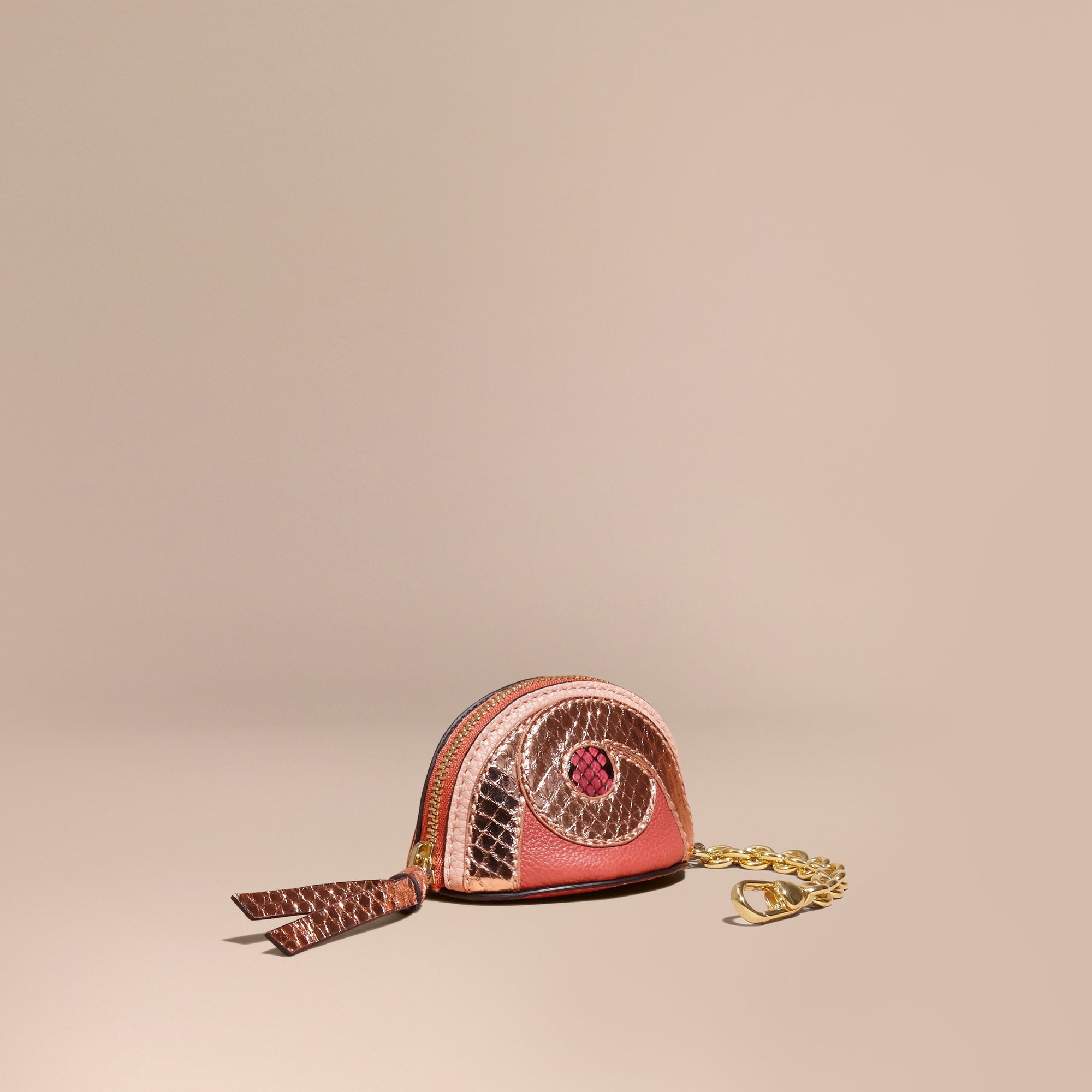 Porte-monnaie en cuir à imprimé python - Copper Pink