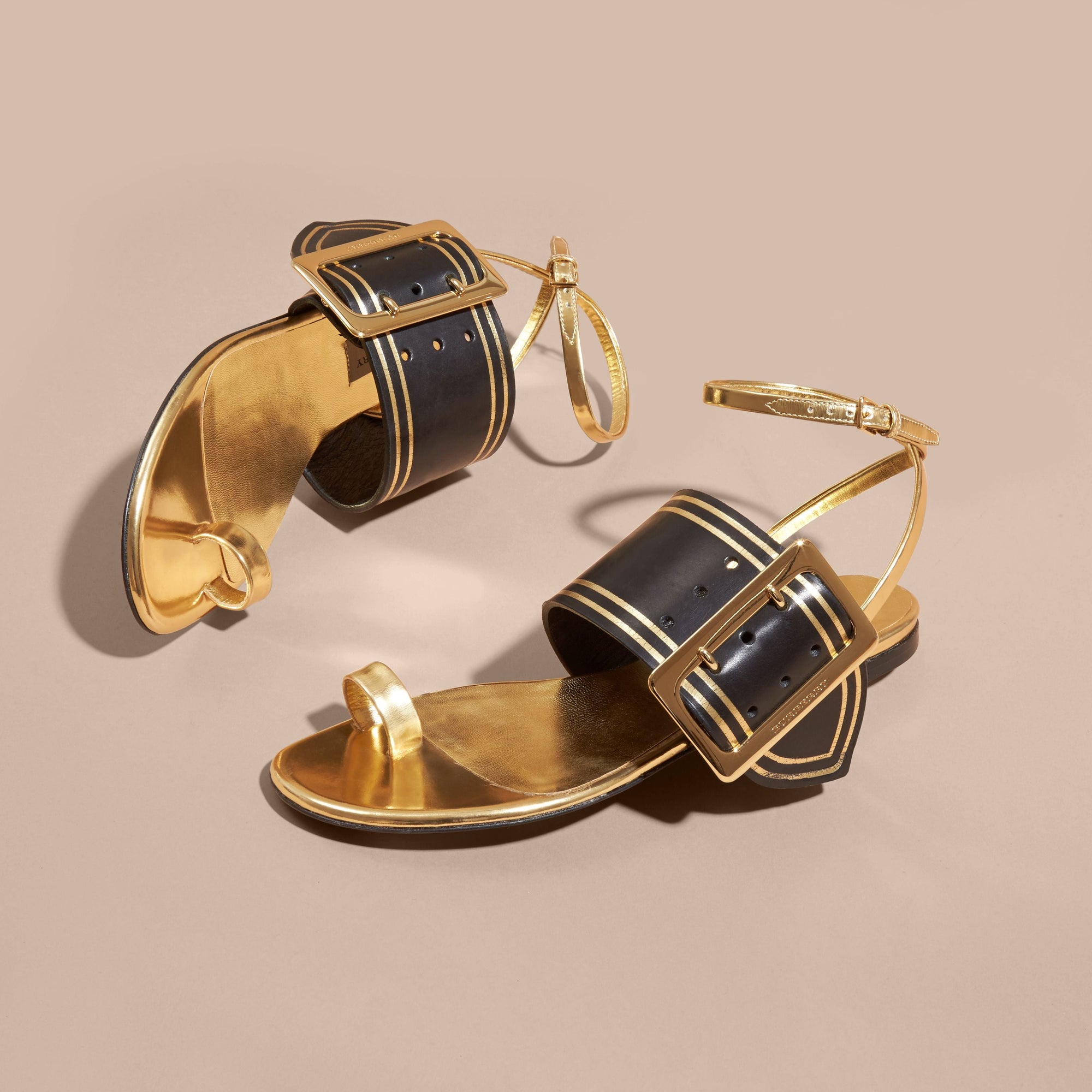 Sandales bicolores en cuir - Antique Gold