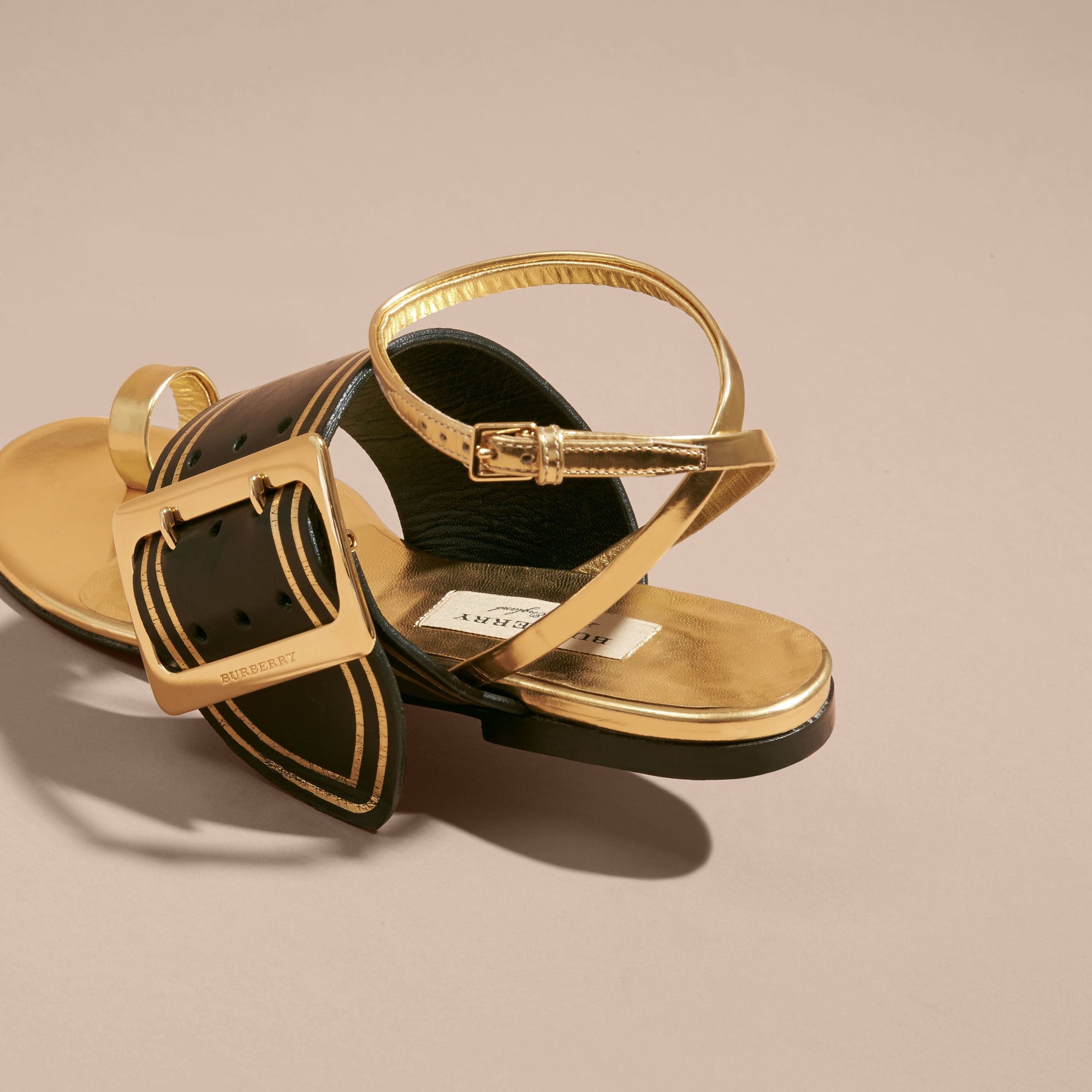 Sandales bicolores en cuir - Antique Gold