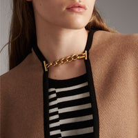 Cape en laine et cachemire de style militaire - Camel & Black