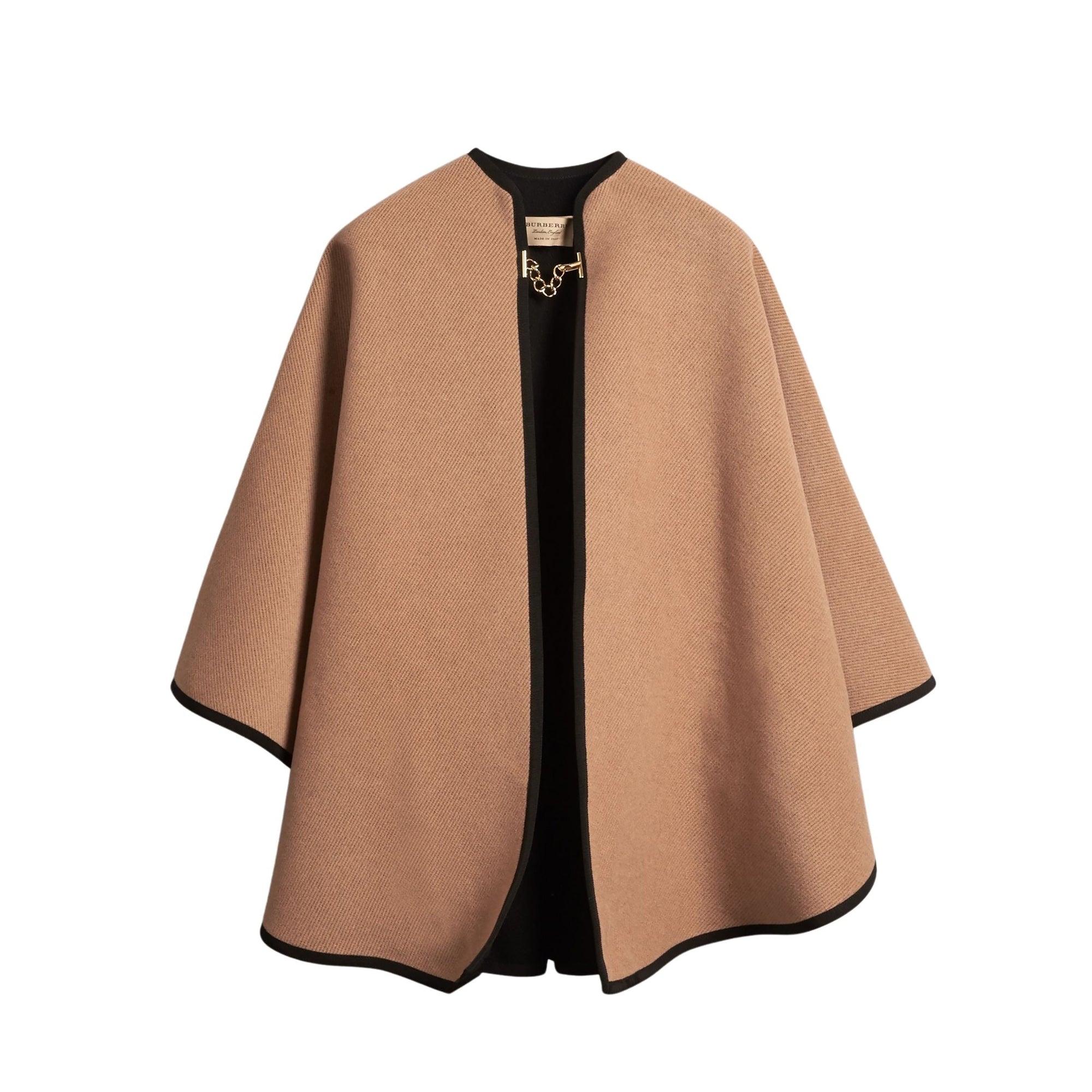Cape en laine et cachemire de style militaire - Camel & Black