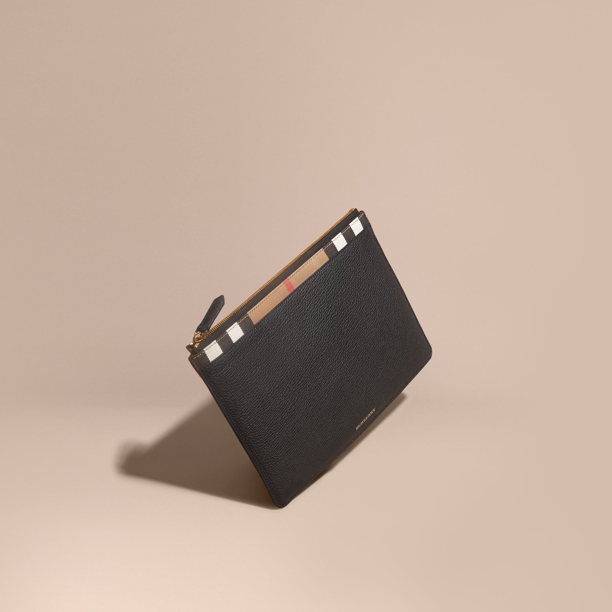 Pochette zippée en cuir grainé - Black