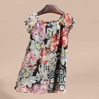 Robe en soie ruchée à imprimé floral arty - Black