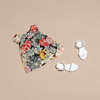 Robe en soie ruchée à imprimé floral arty - Black