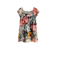 Robe en soie ruchée à imprimé floral arty - Black