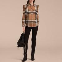 Chemise à motif check à volants - Taupe Brown