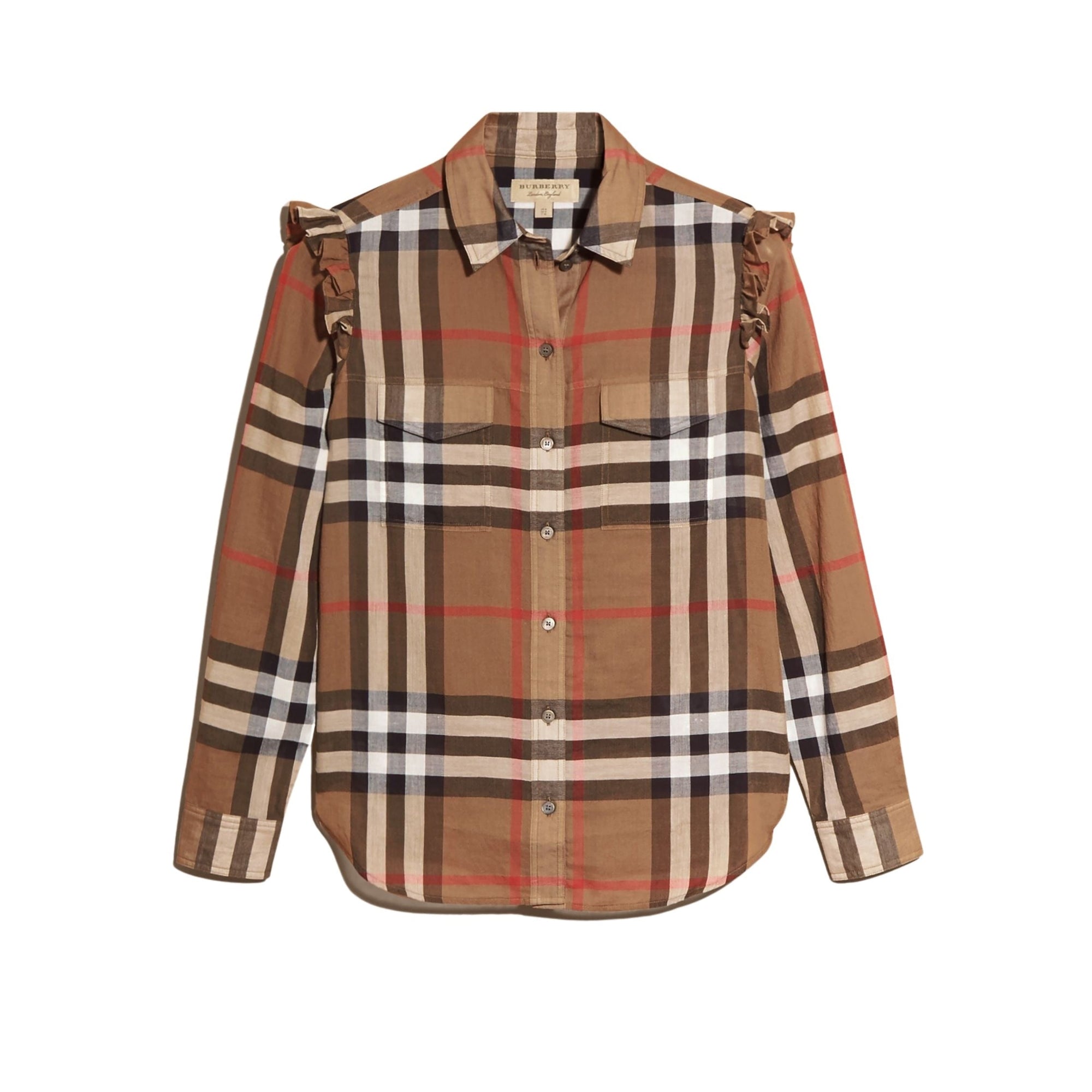 Chemise à motif check à volants - Taupe Brown