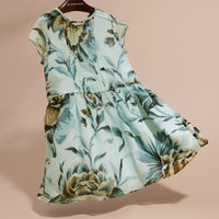 Robe en soie à imprimé pivoine - Celadon Blue