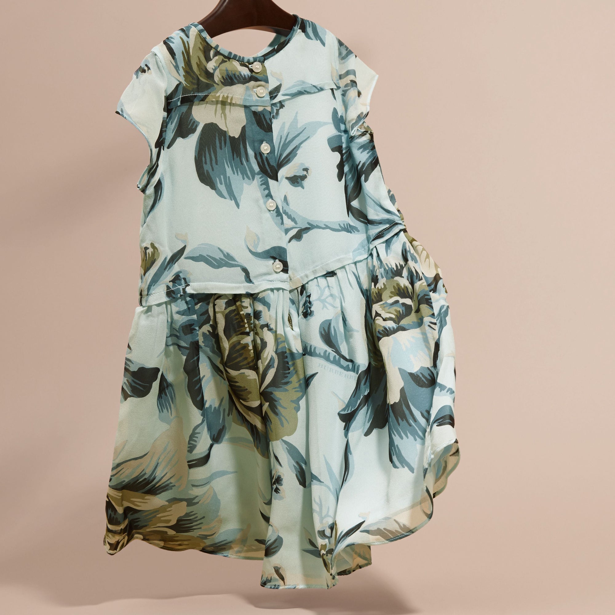 Robe en soie à imprimé pivoine - Celadon Blue