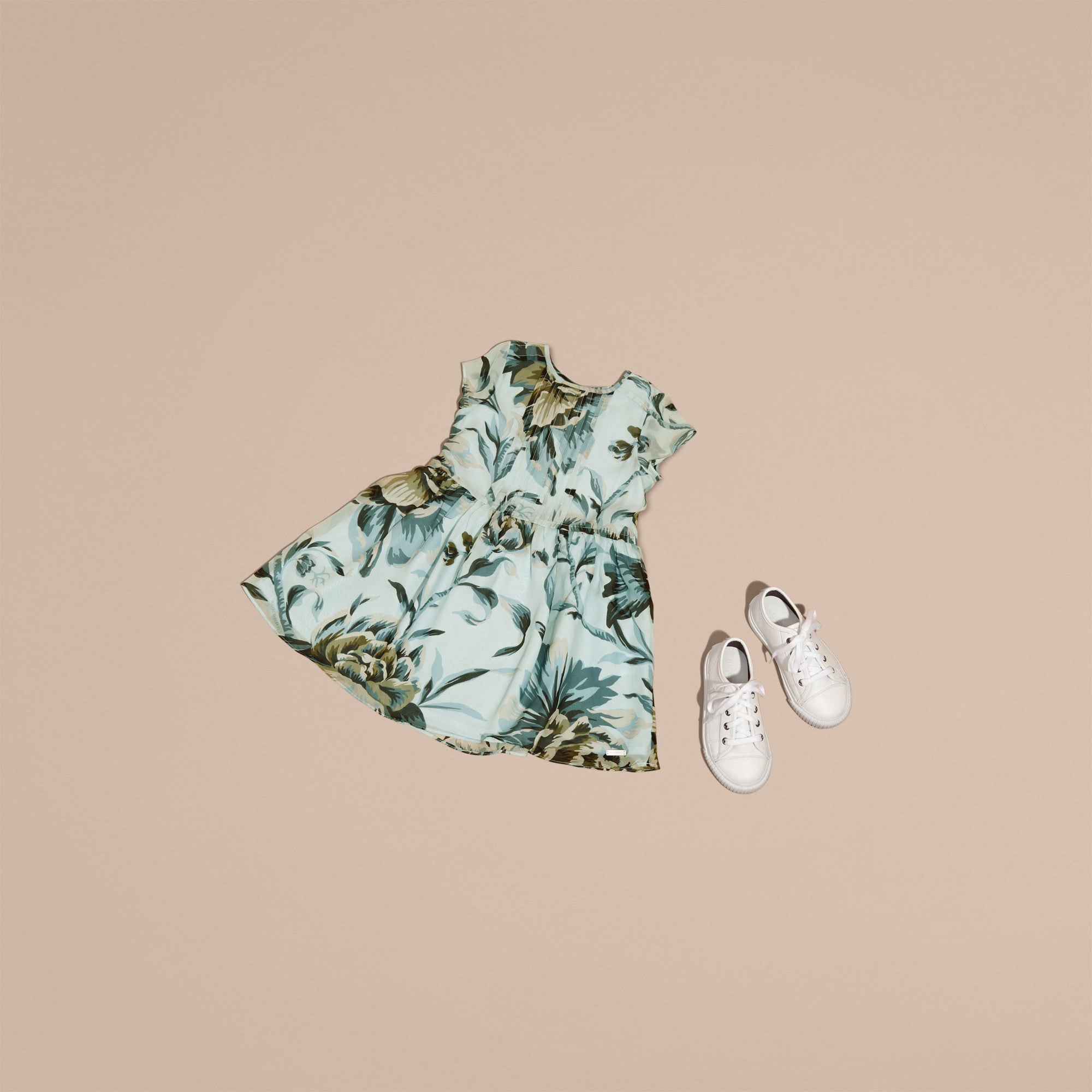 Robe en soie à imprimé pivoine - Celadon Blue