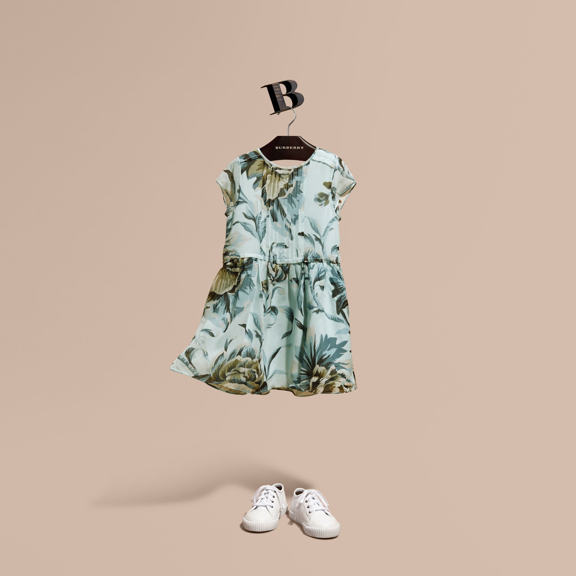 Robe en soie à imprimé pivoine - Celadon Blue