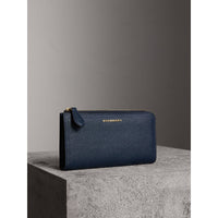 Portefeuille zippé en cuir grainé - Blue Carbon