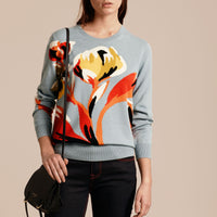 Pull en cachemire à motif fleurie - Vibrant Orange