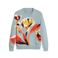 Pull en cachemire à motif fleurie - Vibrant Orange