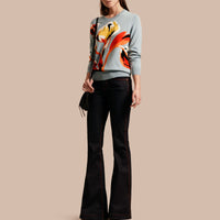 Pull en cachemire à motif fleurie - Vibrant Orange