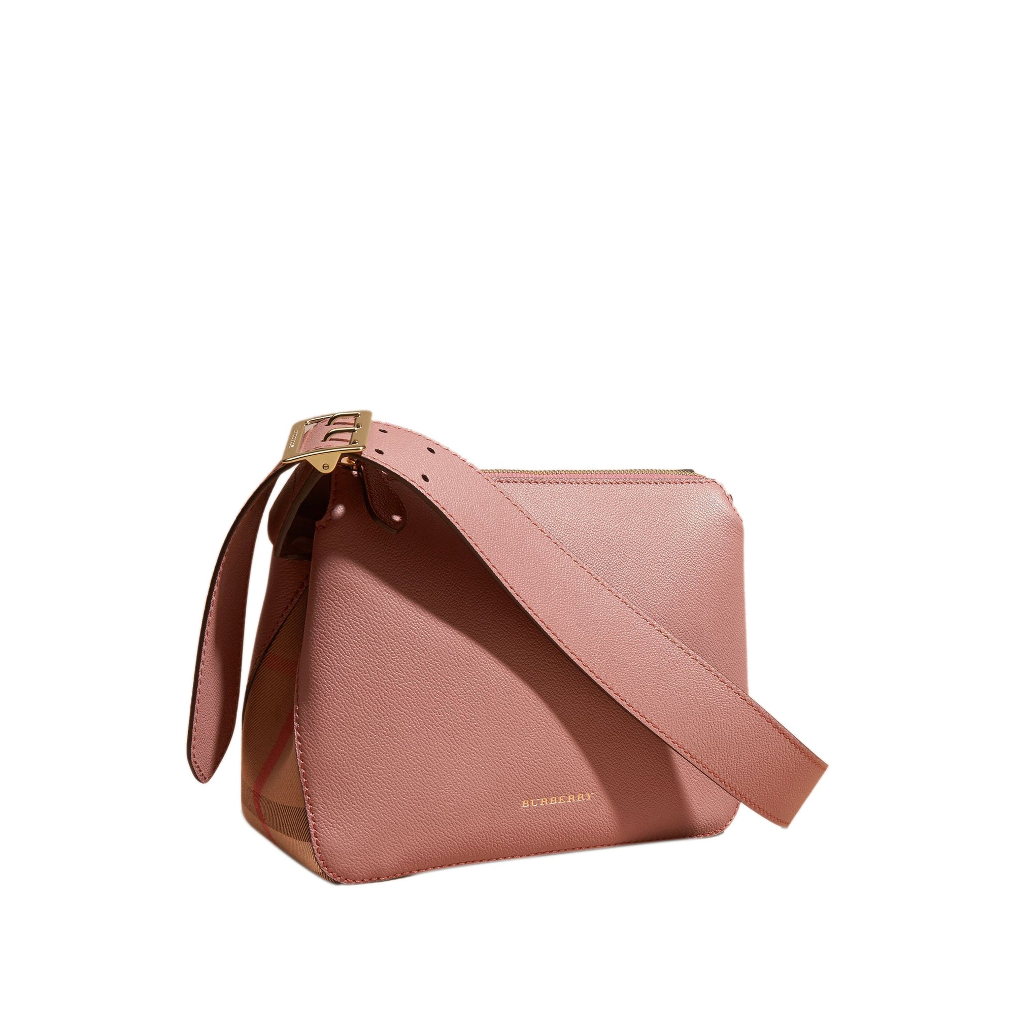 Sac à bandoulière en cuir et coton House Check - Dusty Pink
