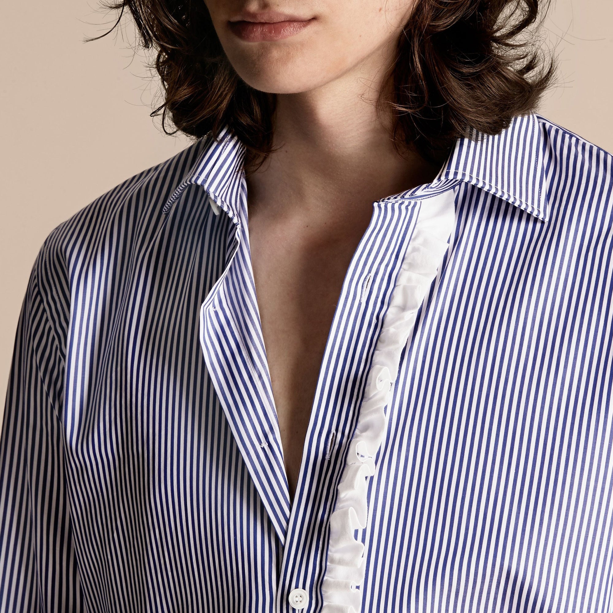 Chemise à rayures à détails ruchés - Mid Indigo