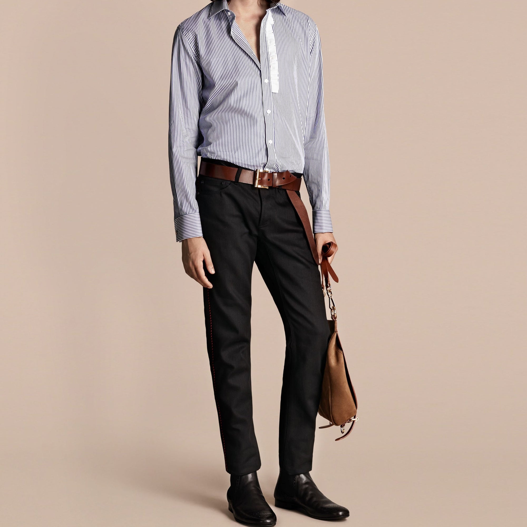 Chemise à rayures à détails ruchés - Mid Indigo