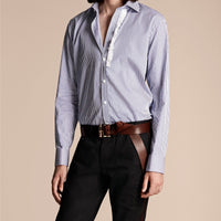 Chemise à rayures à détails ruchés - Mid Indigo