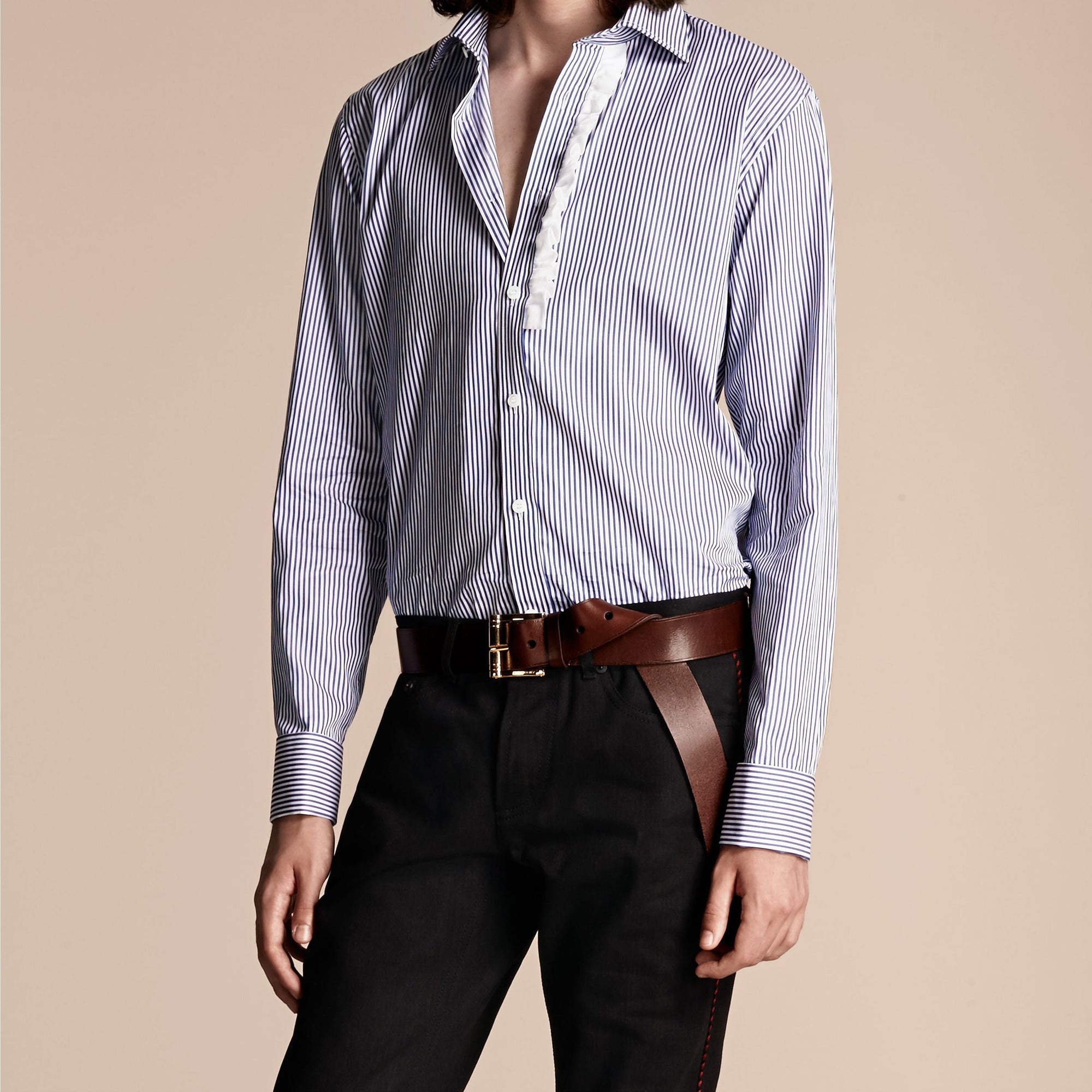 Chemise à rayures à détails ruchés - Mid Indigo