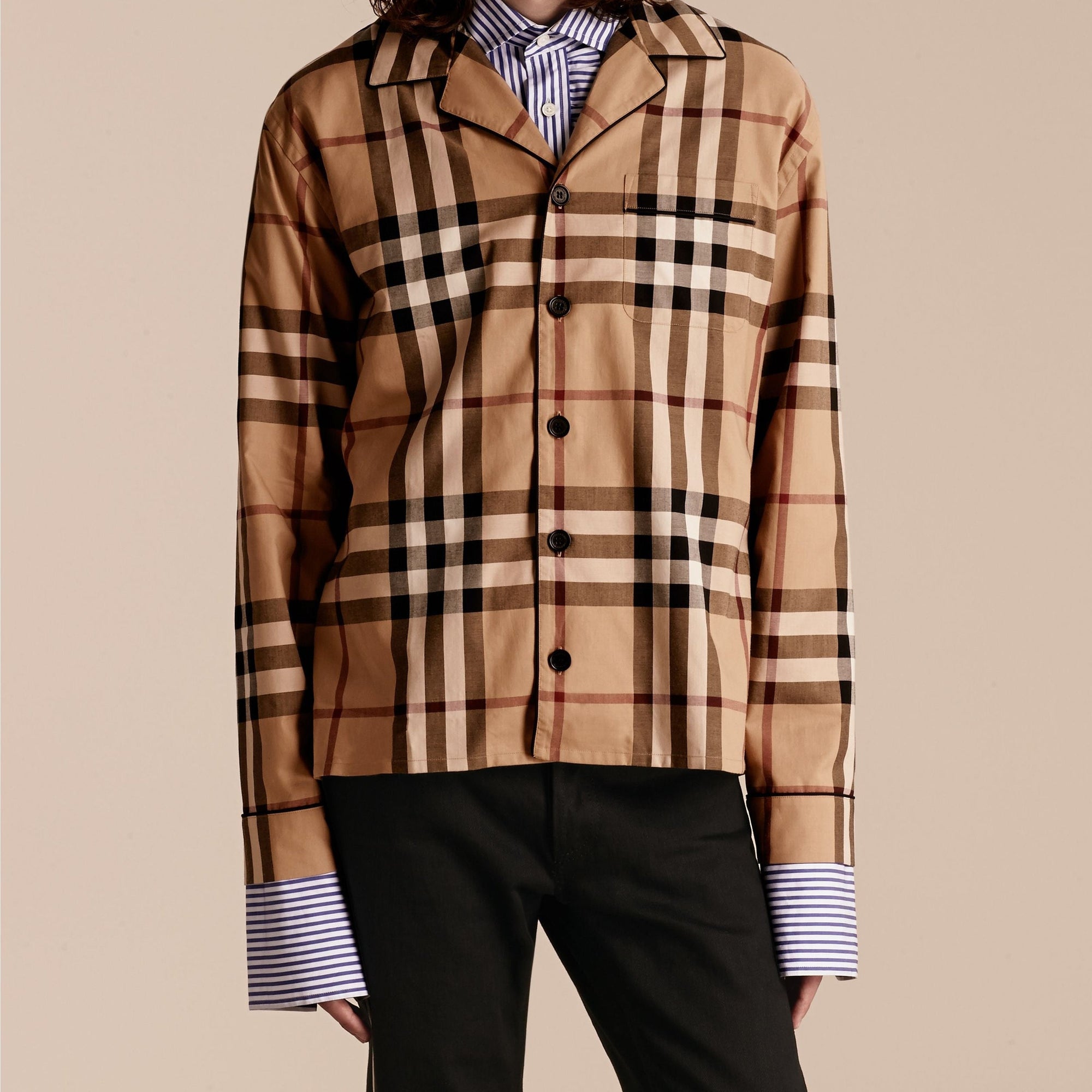 Chemise de style pyjama à motif check - Camel