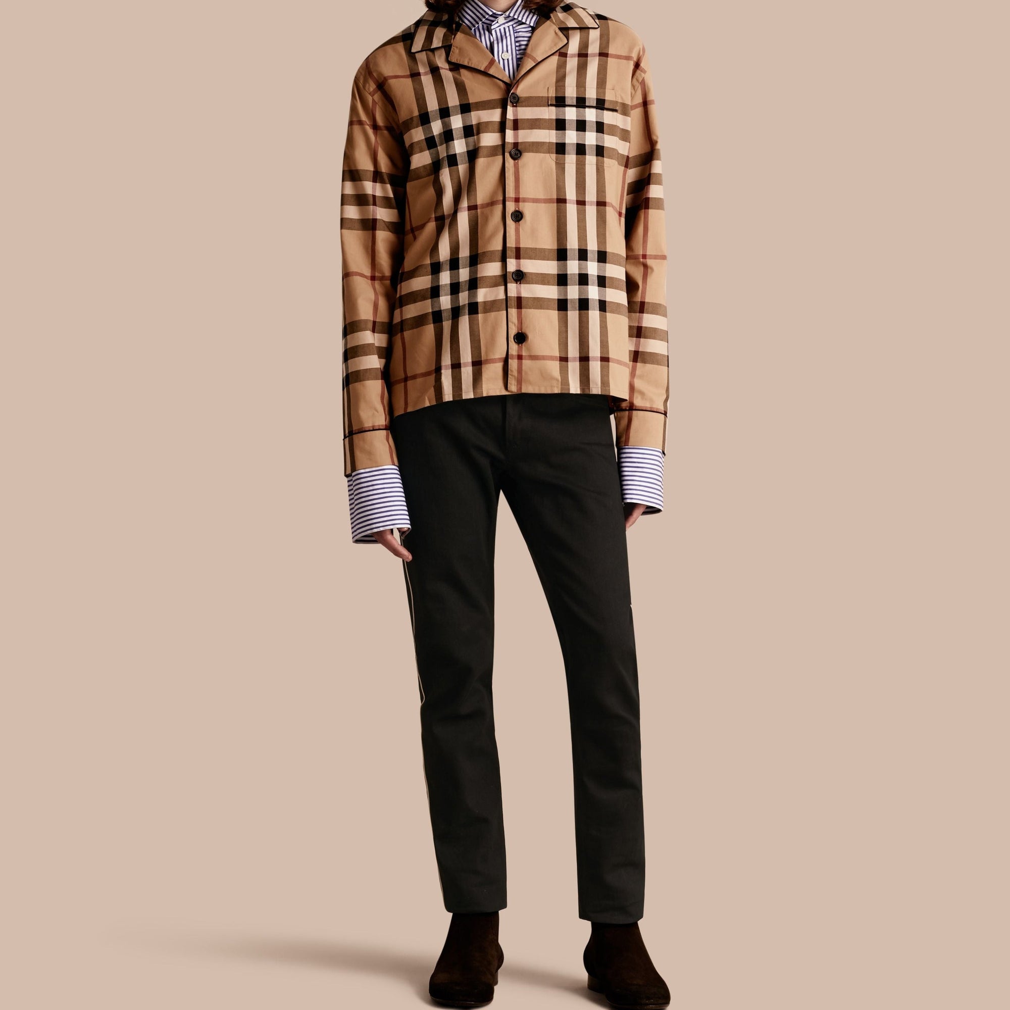 Chemise de style pyjama à motif check - Camel
