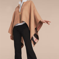 Poncho en laine mérinos - Camel
