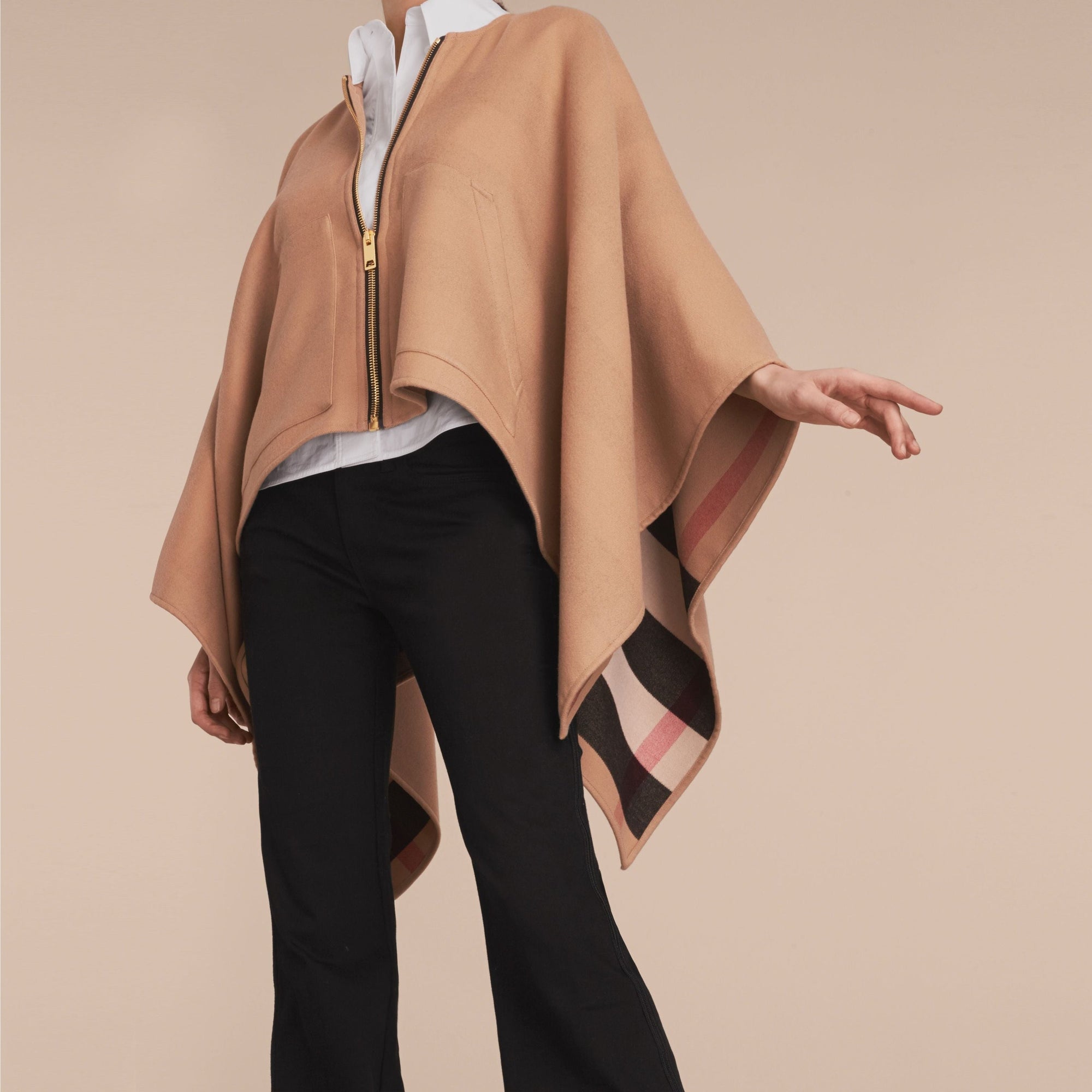 Poncho en laine mérinos - Camel