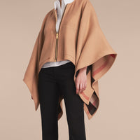 Poncho en laine mérinos - Camel