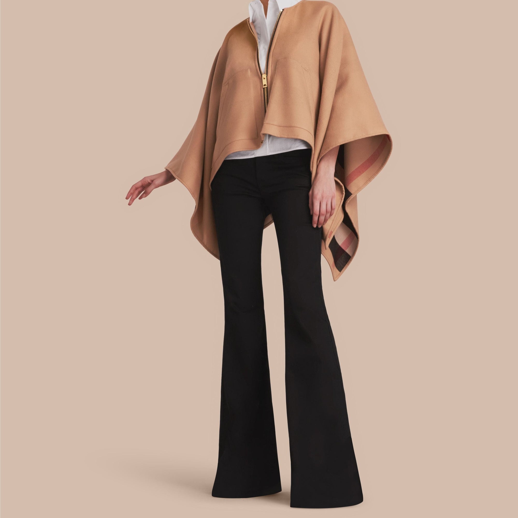 Poncho en laine mérinos - Camel