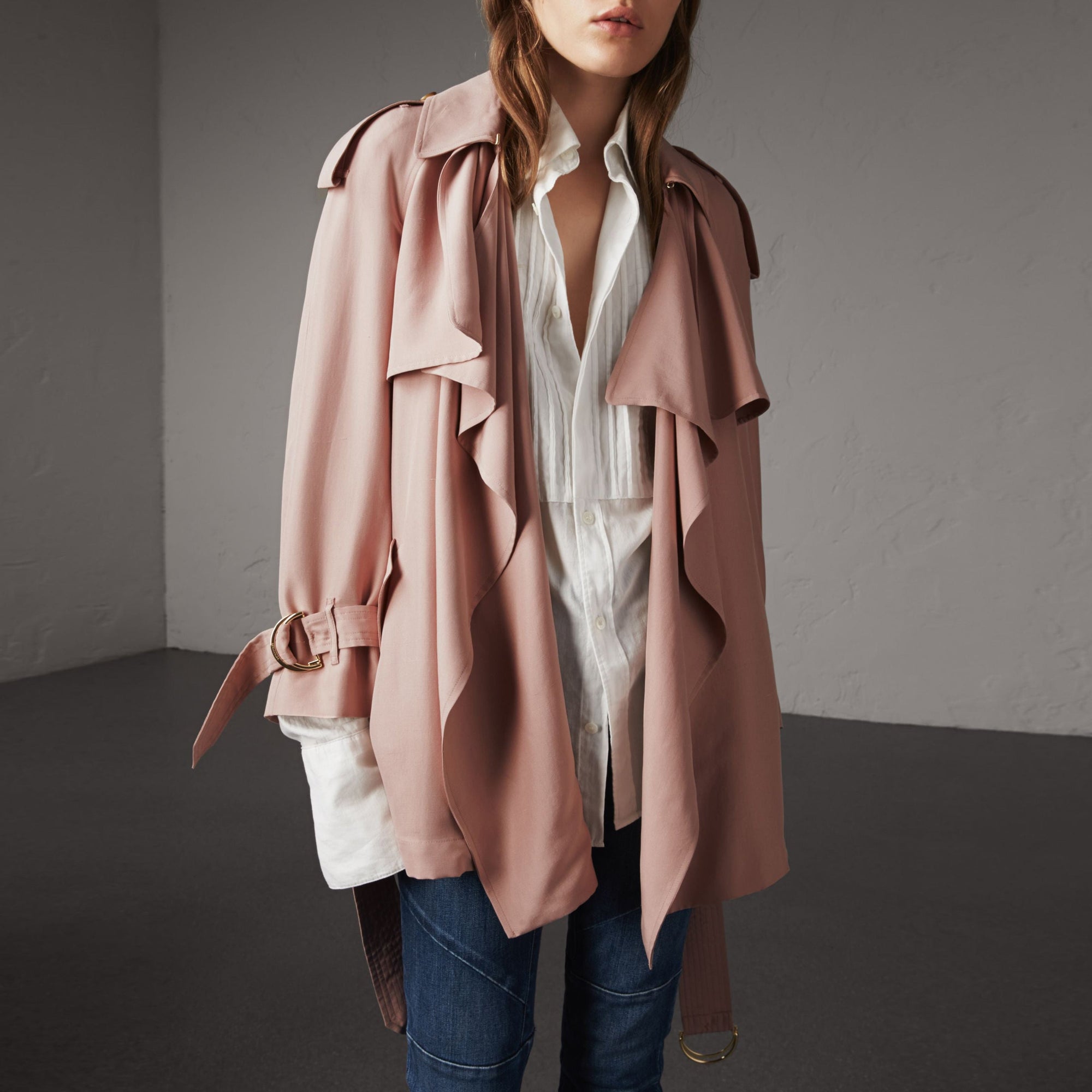 Veste trench portefeuille en soie - Ash Rose