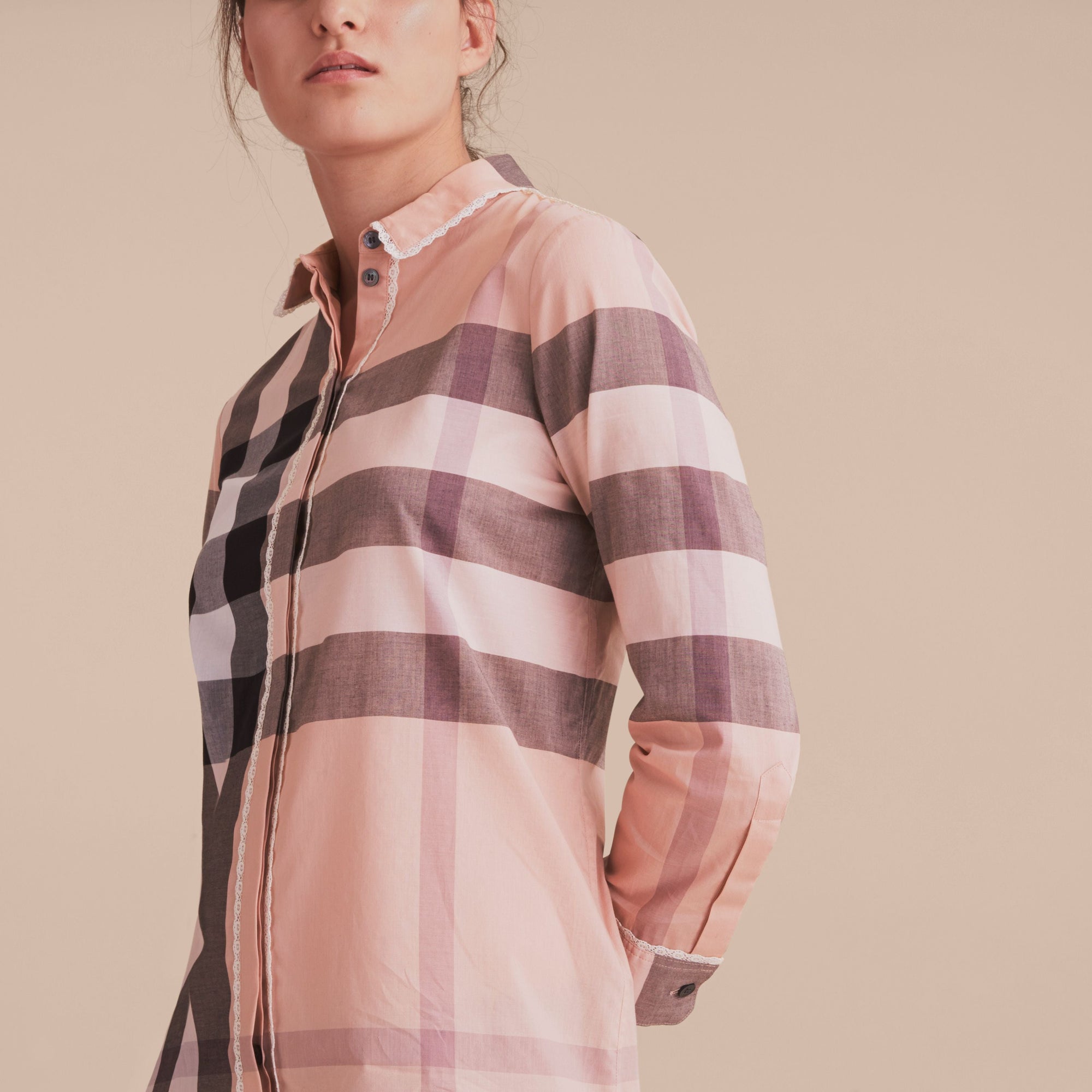 Chemise en coton à motif check - Antique Pink